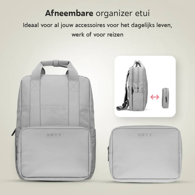 ONYX Rugzak 20L met Laptopvak - Afneembare Organizer etui - Dames en Heren - Laptoptas - Schooltas - Rugtas - Grijs