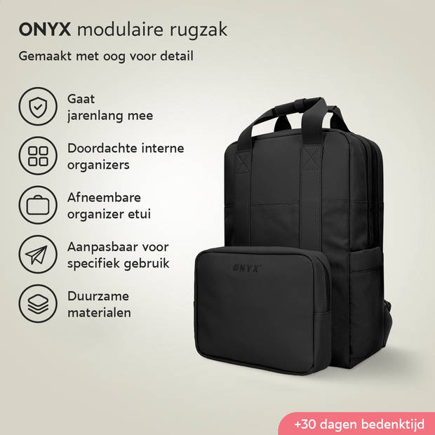 ONYX Rugzak 20L met Laptopvak - Afneembare Organizer etui - Dames en Heren - Laptoptas - Schooltas - Rugtas - Zwart
