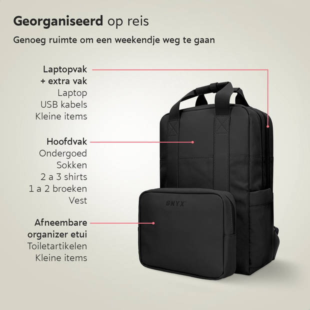 ONYX Rugzak 20L met Laptopvak - Afneembare Organizer etui - Dames en Heren - Laptoptas - Schooltas - Rugtas - Zwart