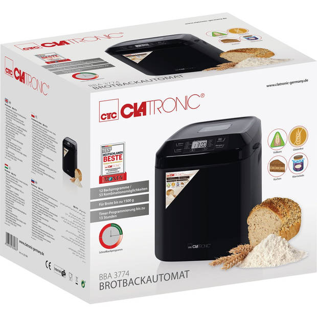 Clatronic BBA 3774 - Broodbakmachine - 12 programma's ook glutenvrij en cakedeeg - 1500 gram