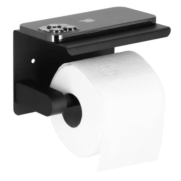 WC Rolhouder Toiletrolhouder Met Plank Staal 14x10x10 cm Zwart