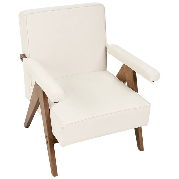 Beliani EVJE - Fauteuil-Beige-Polyester, Rubberhout