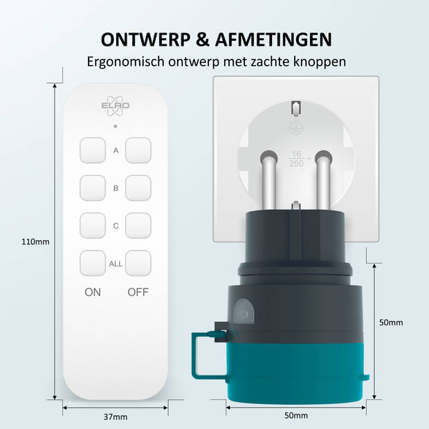 ELRO RC2300 Draadloze Schakelaar Set Voor Buiten – 3x Slimme Stekker + Afstandsbediening - 70m bereik