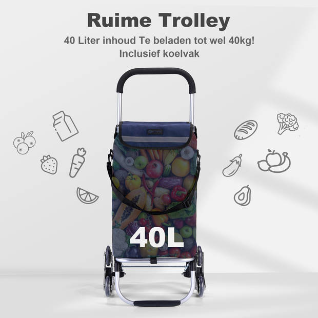 Packaway Boodschappentrolley met 6 wielen voor trappen - 40L - boodschappenwagen - steekwagen functie - BLAUW