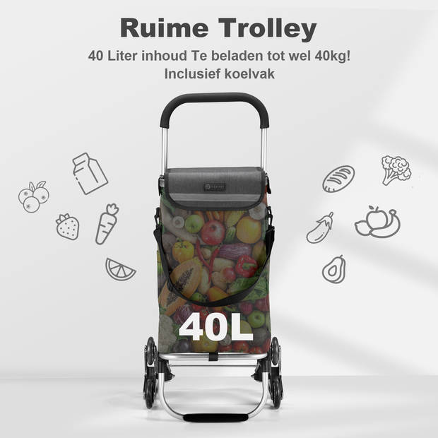 Packaway Boodschappentrolley met 6 wielen voor trappen - 40L - boodschappenwagen - steekwagen functie - GRIJS