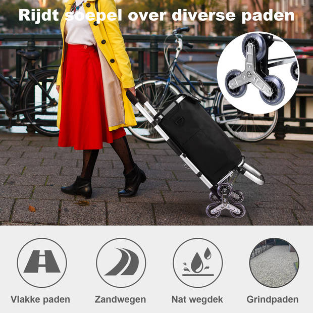 Packaway Boodschappentrolley met 6 wielen voor trappen - 40L - boodschappenwagen - steekwagen functie - ZWART