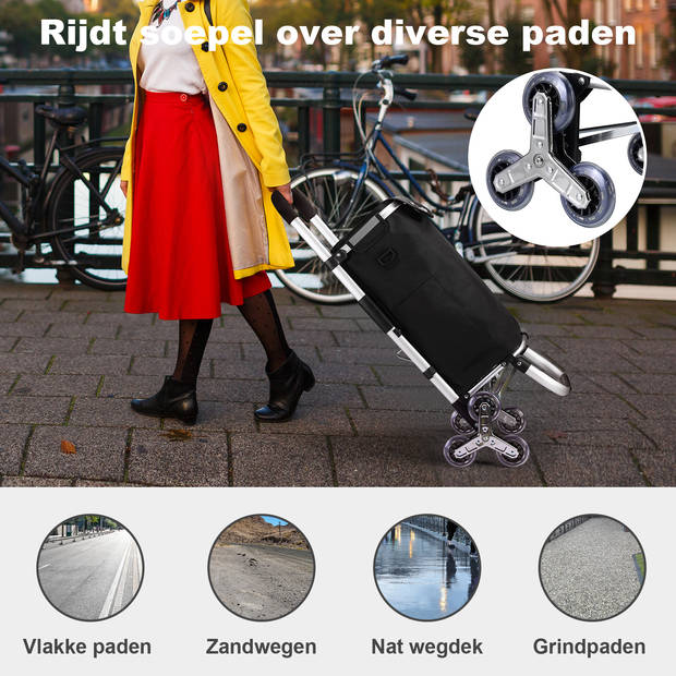 Packaway Boodschappentrolley met 6 wielen voor trappen - 40L - boodschappenwagen - steekwagen functie - ZWART