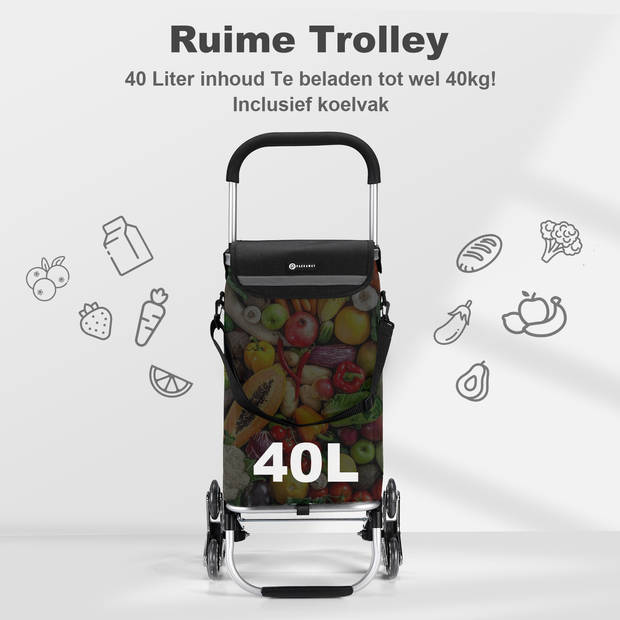 Packaway Boodschappentrolley met 6 wielen voor trappen - 40L - boodschappenwagen - steekwagen functie - ZWART