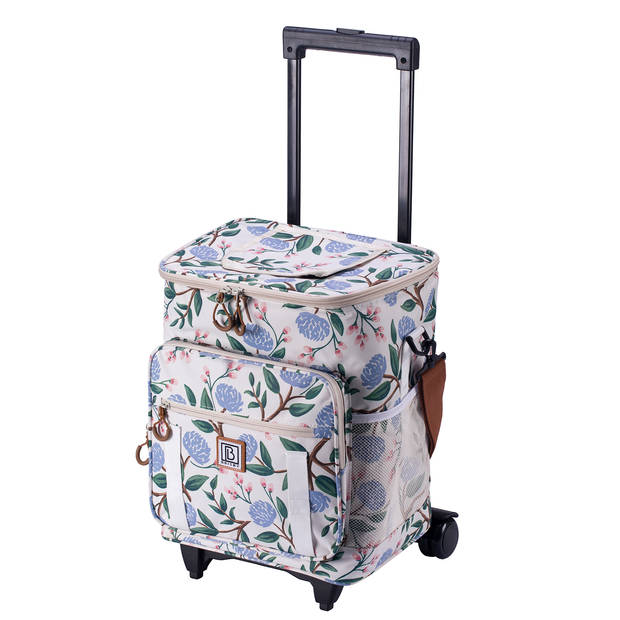 Koeltas Trolley met Telescopische trekstang en Wielen - White Flower - 32 liter