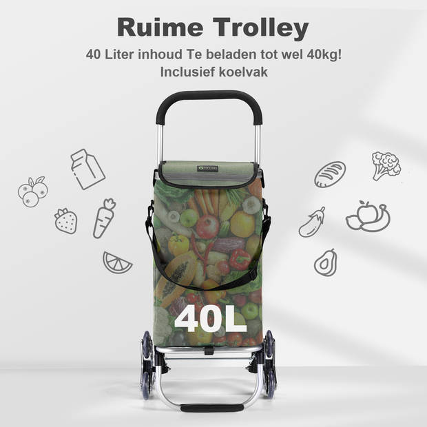 Packaway Boodschappentrolley met 6 wielen voor trappen - 40L - boodschappenwagen - steekwagen functie - GROEN