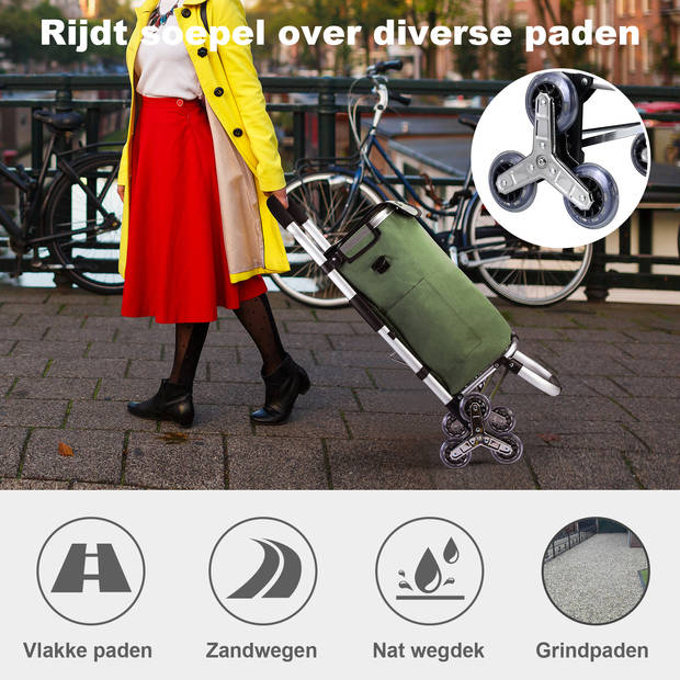 Packaway Boodschappentrolley met 6 wielen voor trappen - 40L - boodschappenwagen - steekwagen functie - GROEN