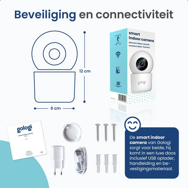 Gologi Beveiligingscamera binnen - Smart Indoor Camera - 180° Draaibaar - Wit