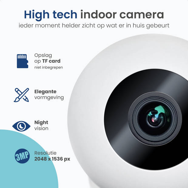 Gologi Beveiligingscamera binnen - Smart Indoor Camera - 180° Draaibaar - Wit