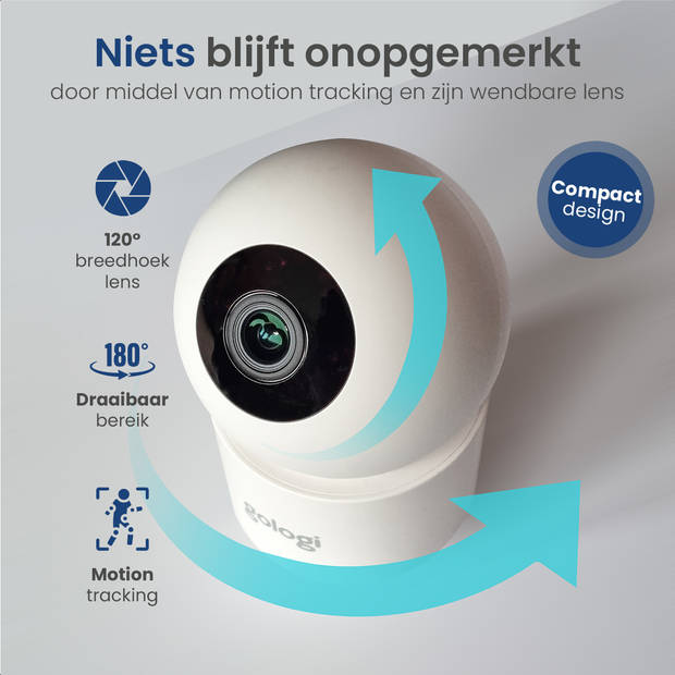 Gologi Beveiligingscamera binnen - Smart Indoor Camera - 180° Draaibaar - Wit