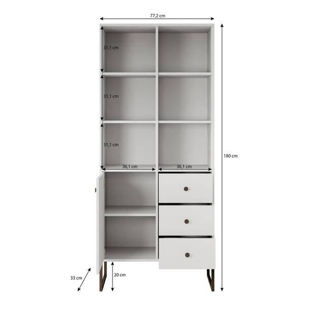 Meubella Boekenkast Lyndall - Beige - 77 cm