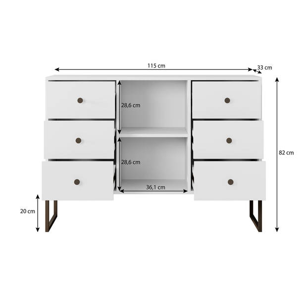 Meubella Dressoir Lyndall - Wit - 115 cm