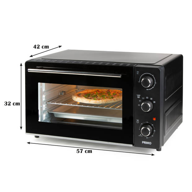 PRIMO PR255OV Vrijstaande Oven - Heteluchtoven met Grillfunctie - 45L - 2000W - Zwart