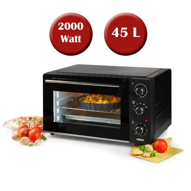 PRIMO PR255OV Vrijstaande Oven - Heteluchtoven met Grillfunctie - 45L - 2000W - Zwart