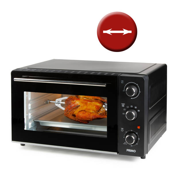 PRIMO PR255OV Vrijstaande Oven - Heteluchtoven met Grillfunctie - 45L - 2000W - Zwart