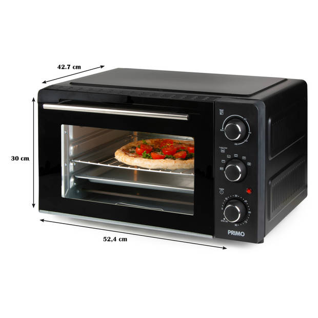 PRIMO PR254OV Vrijstaande Oven - Heteluchtoven met Grillfunctie - 28L - 1500W - Zwart