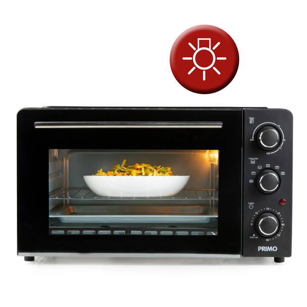 PRIMO PR254OV Vrijstaande Oven - Heteluchtoven met Grillfunctie - 28L - 1500W - Zwart