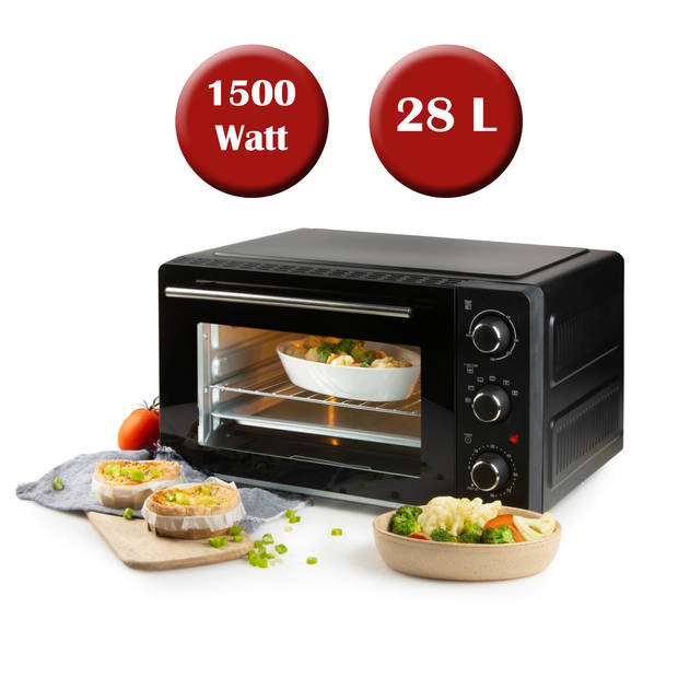 PRIMO PR254OV Vrijstaande Oven - Heteluchtoven met Grillfunctie - 28L - 1500W - Zwart