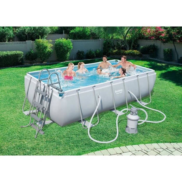 Bestway Tubular -Ground Pool Kit - Power Steel ™ - 404 x 201 x 100 cm - Rechthoekig (zandfilter, schaal, diffuser)