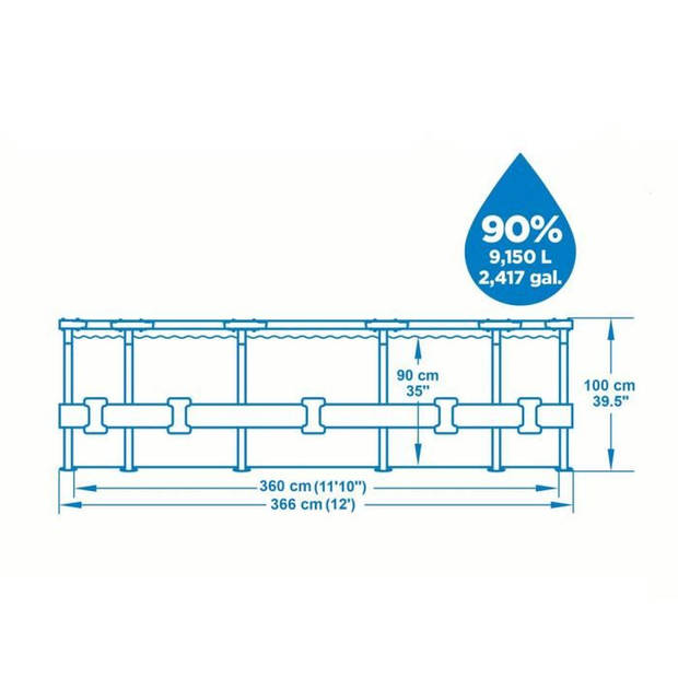 Bestway Steel Pro Max Tubular Bovengronds Zwembad 366x100 cm Imitatie Rotan 20006 L / H Cartridge Purifier Weegschaal