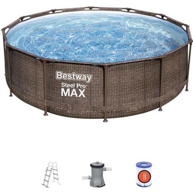 Bestway Steel Pro Max Tubular Bovengronds Zwembad 366x100 cm Imitatie Rotan 20006 L / H Cartridge Purifier Weegschaal