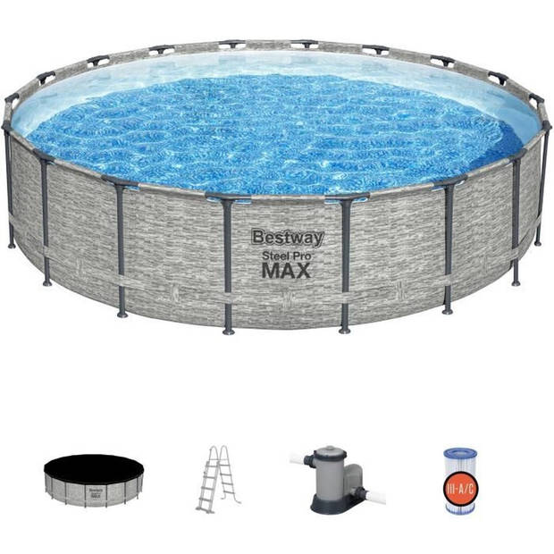 BESTWAY Steel Pro Max bovengronds zwembad - Grijs steenpatroon, 549 x 122 cm, FrameLink-systeem