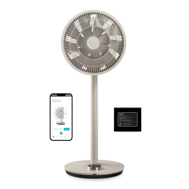 Duux Whisper Flex - Smart Statiefventilator met Dock & Accu - Staande Ventilator & Tafelventilator - Greige