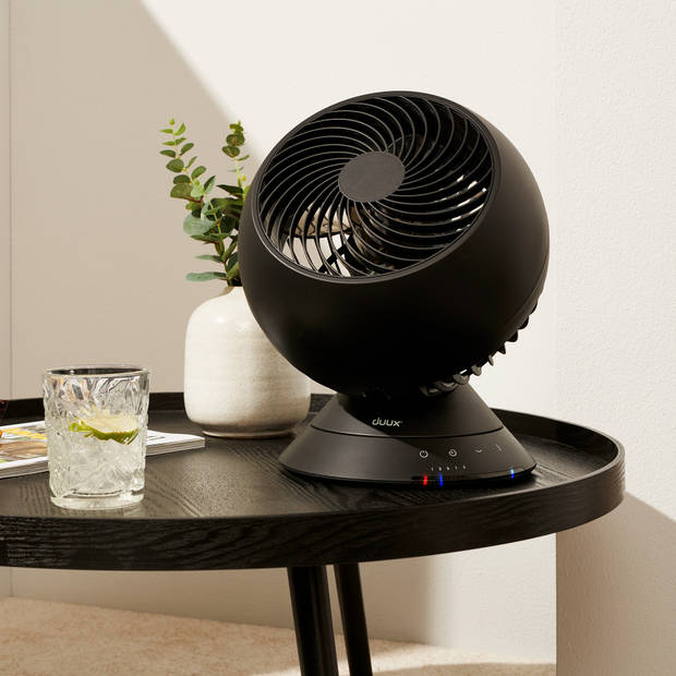 Duux Globe Tafelventilator Zwart - Stille Ventilator 13dB - 3 snelheden - Horziontaal + Verticaal draaien