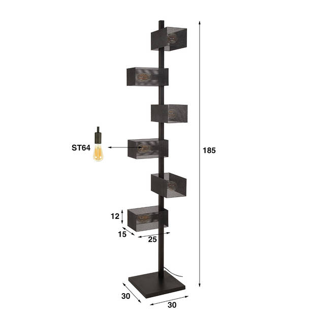 Giga Meubel - Vloerlamp Zwart Metaal - 6-Lichts - 30x30x185cm