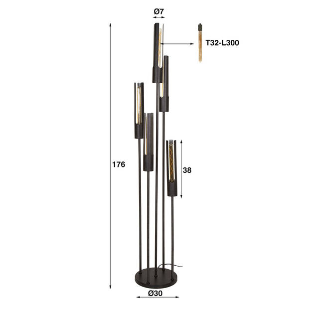 Giga Meubel - Vloerlamp Zwart Metaal - 5-Lichts - 30x30x176cm