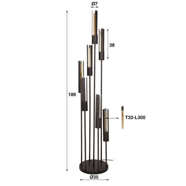 Giga Meubel - Vloerlamp Zwart Metaal - 7-Lichts - 35x35x186cm