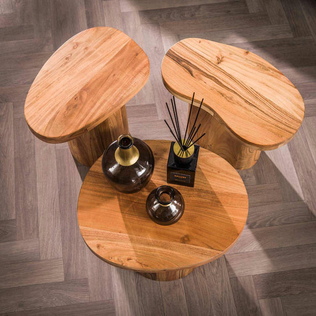 Janie salontafel set van 3 rond - massief acacia