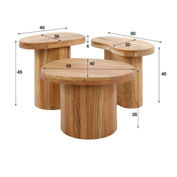 Janie salontafel set van 3 rond - massief acacia