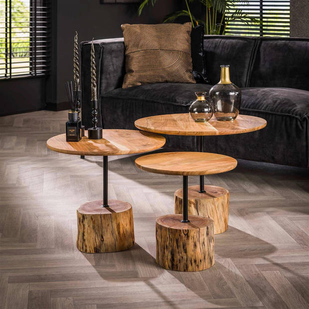 Giga Meubel - Salontafel Naturel Acaciahout - Set Van 3 - 60x60x50cm