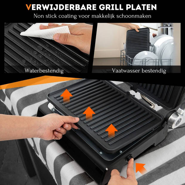 Costway XL Contactgrill Sandwichmaker - Elektrische Tafelgrill met Led-Display 230 °C - Zwart