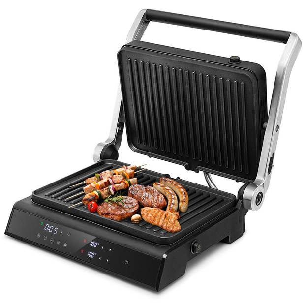 Costway XL Contactgrill Sandwichmaker - Elektrische Tafelgrill met Led-Display 230 °C - Zwart