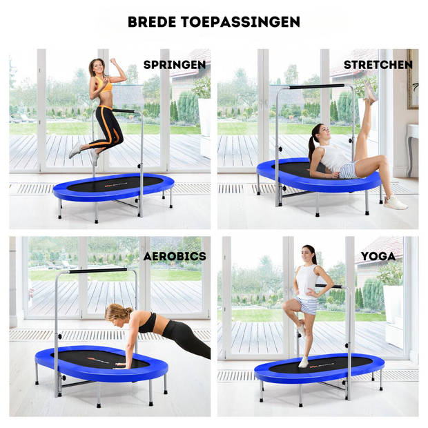 Costway XL Dubbele Fitness Trampoline voor 2 personen - 150 kg belasting - 154 x 89 x 92-132 cm - Blauw