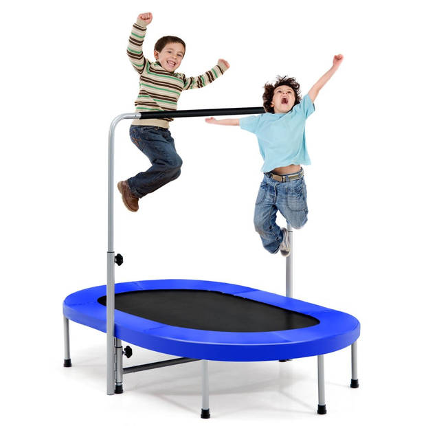 Costway XL Dubbele Fitness Trampoline voor 2 personen - 150 kg belasting - 154 x 89 x 92-132 cm - Blauw