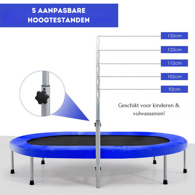 Costway XL Dubbele Fitness Trampoline voor 2 personen - 150 kg belasting - 154 x 89 x 92-132 cm - Blauw