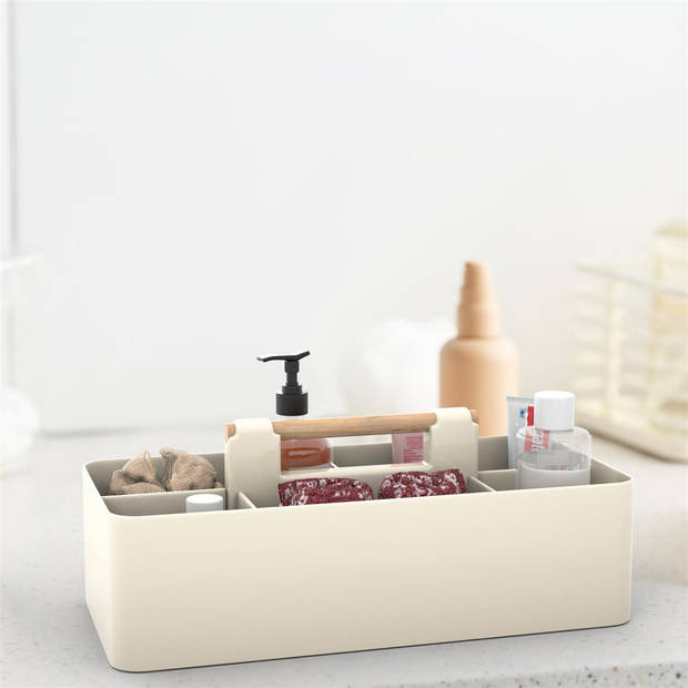 Intirilife make up organizer tasje in khaki - beautycosmetica opbergdoos met 5 vakken voor het opbergen van make-up