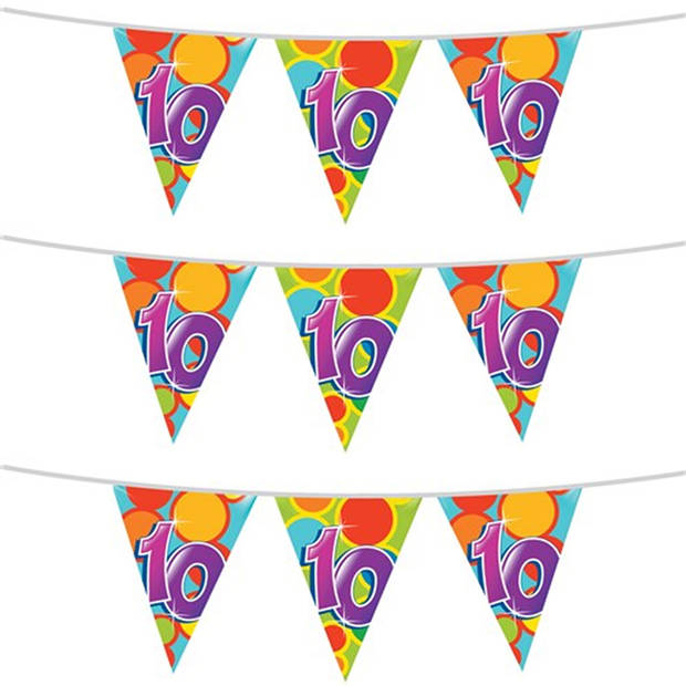 3x stuks leeftijd verjaardag thema vlaggetjes 10 jaar plastic 10 meter - Vlaggenlijnen