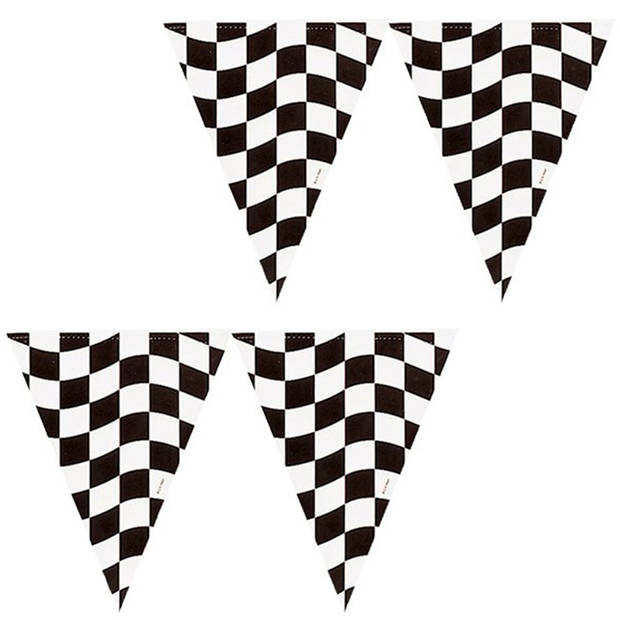 3x stuks vlaggetjes - Racing thema zwart/wit geblokt - 366 cm - plastic - Vlaggenlijnen