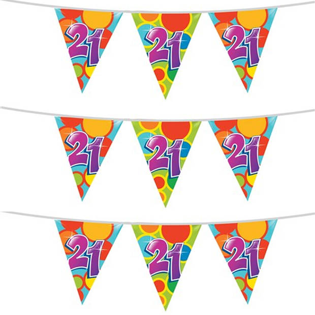 3x stuks leeftijd verjaardag thema vlaggetjes 21 jaar plastic 10 meter - Vlaggenlijnen