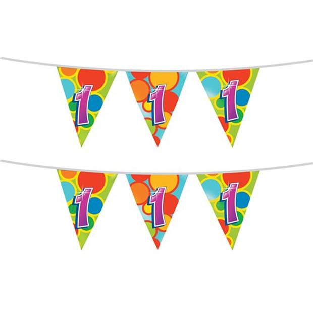 2x stuks leeftijd verjaardag thema vlaggetjes 1 jaar plastic 10 meter - Vlaggenlijnen