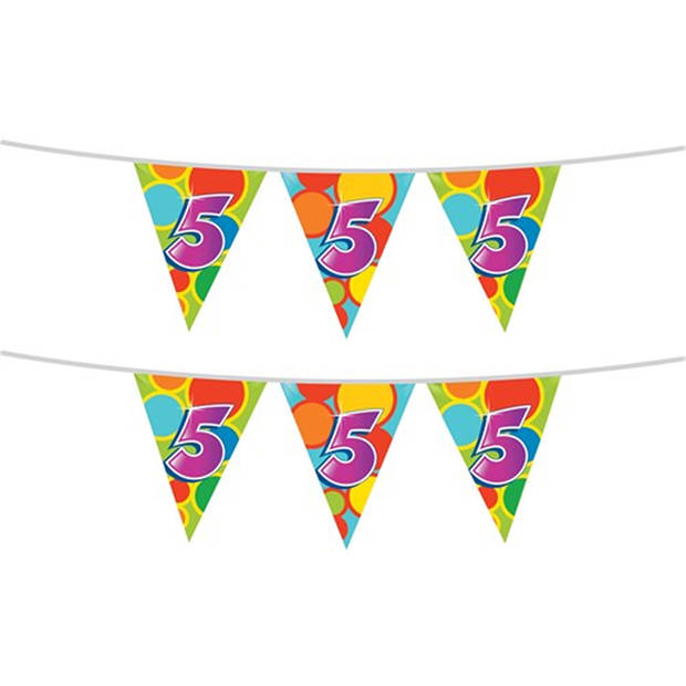 2x stuks leeftijd verjaardag thema vlaggetjes 5 jaar plastic 10 meter - Vlaggenlijnen