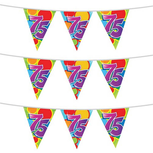 3x stuks leeftijd verjaardag thema vlaggetjes 75 jaar plastic 10 meter - Vlaggenlijnen
